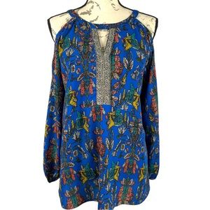 Skies Are Blue Women’s Long Sleeve Cut Out Shoulder Floral Print Blouse